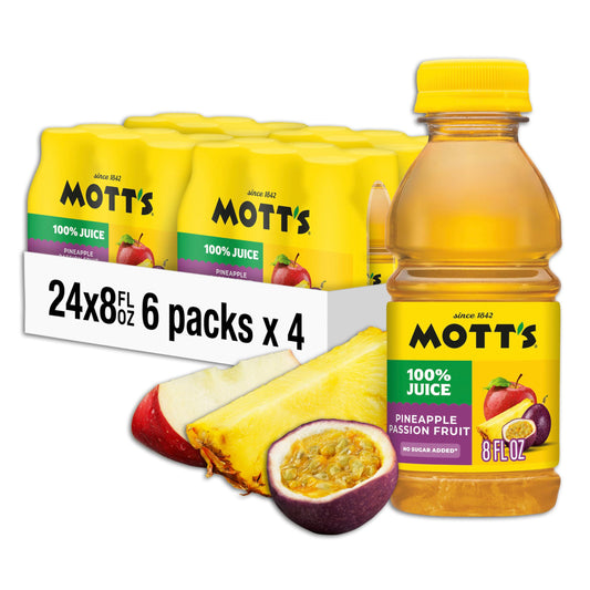 Mott's 100% Original Apple Juice, 8 Fl Oz Bottles, 24 Count (4 Packs Of 6), 2 Servings Of Fruit, 100% Fruit Juice, Gluten-free, Caffeine-free, Kosher, Contains No Artificial Colors Or Sweeteners