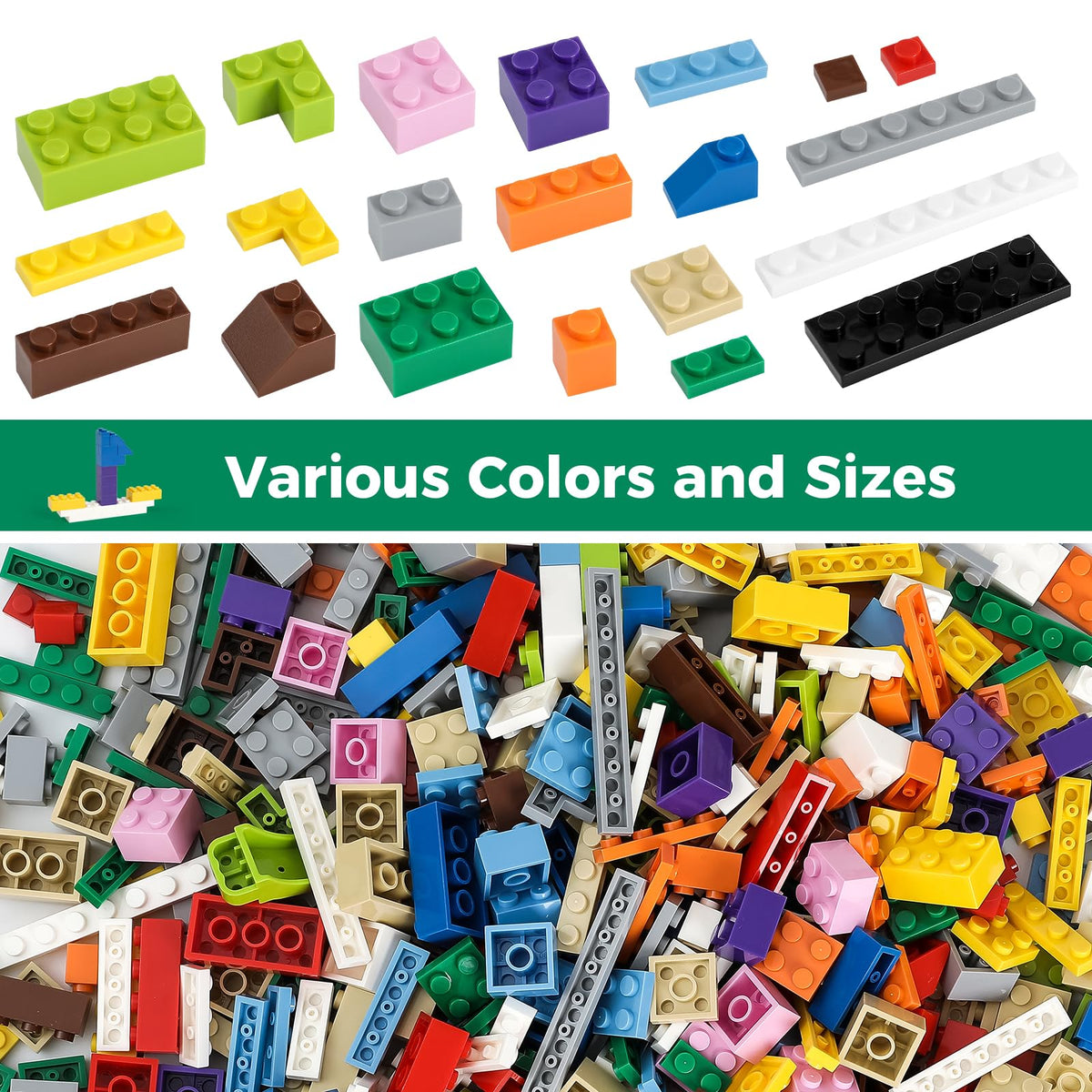 HUIZDQ 1500 Pieces Building Bricks, Classic Bulk Small Blocks, Classic Bricks Set Basic Building Blocks Compatible with All Major Brands