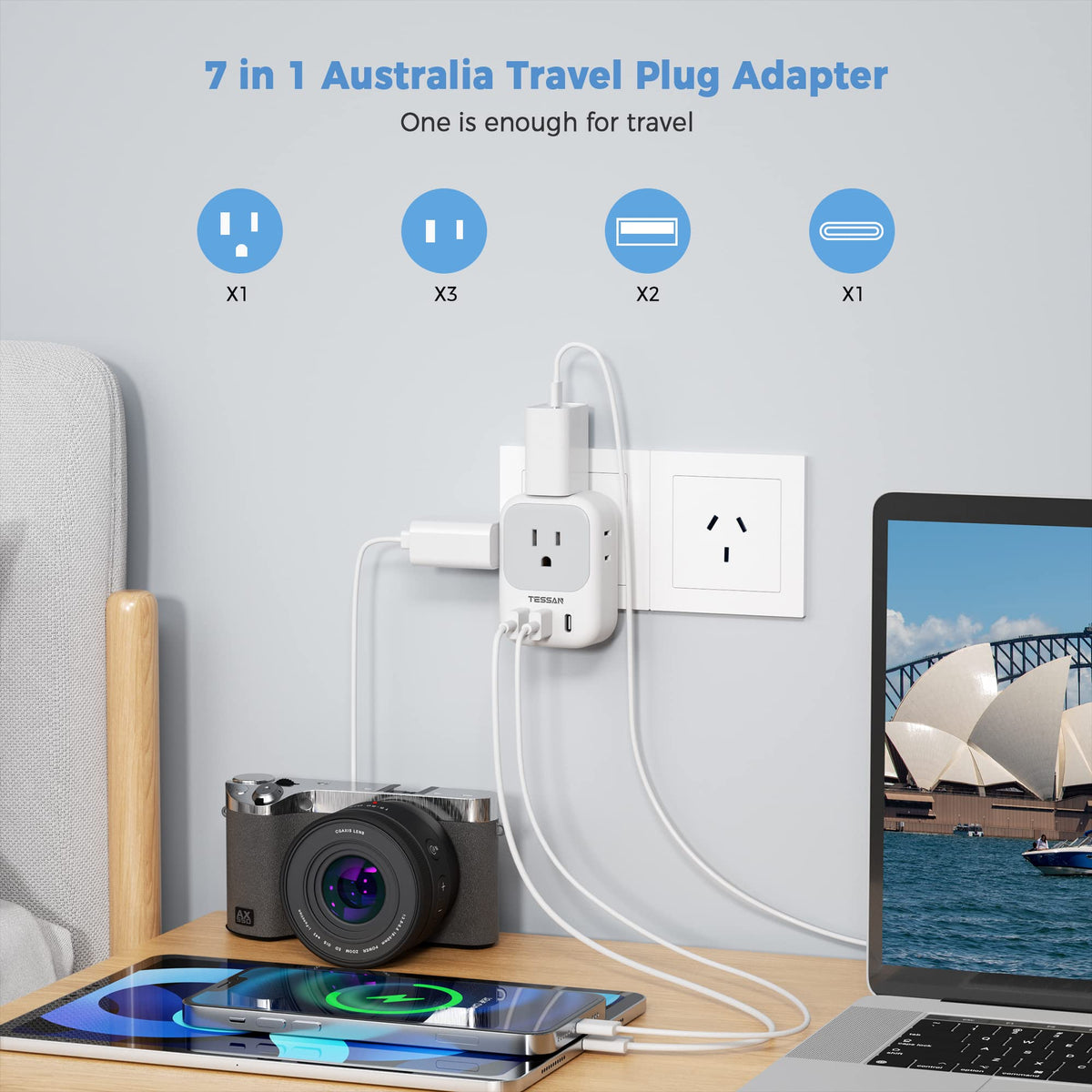 2 Pack European Plug Adapter USB C, TESSAN US to Europe Adapter 4 Outlets 3 USB Charger, Type C International Power Adaptor to Italy Spain France Portugal Iceland Germany, Europe Travel Essentials