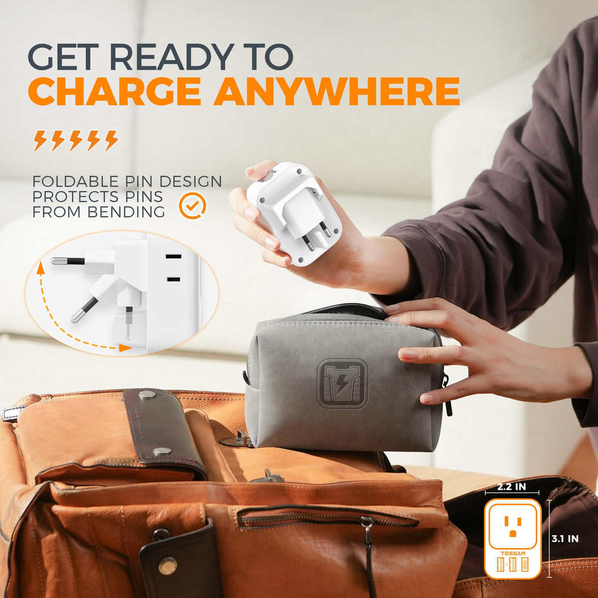2 Pack European Plug Adapter USB C, TESSAN US to Europe Adapter 4 Outlets 3 USB Charger, Type C International Power Adaptor to Italy Spain France Portugal Iceland Germany, Europe Travel Essentials