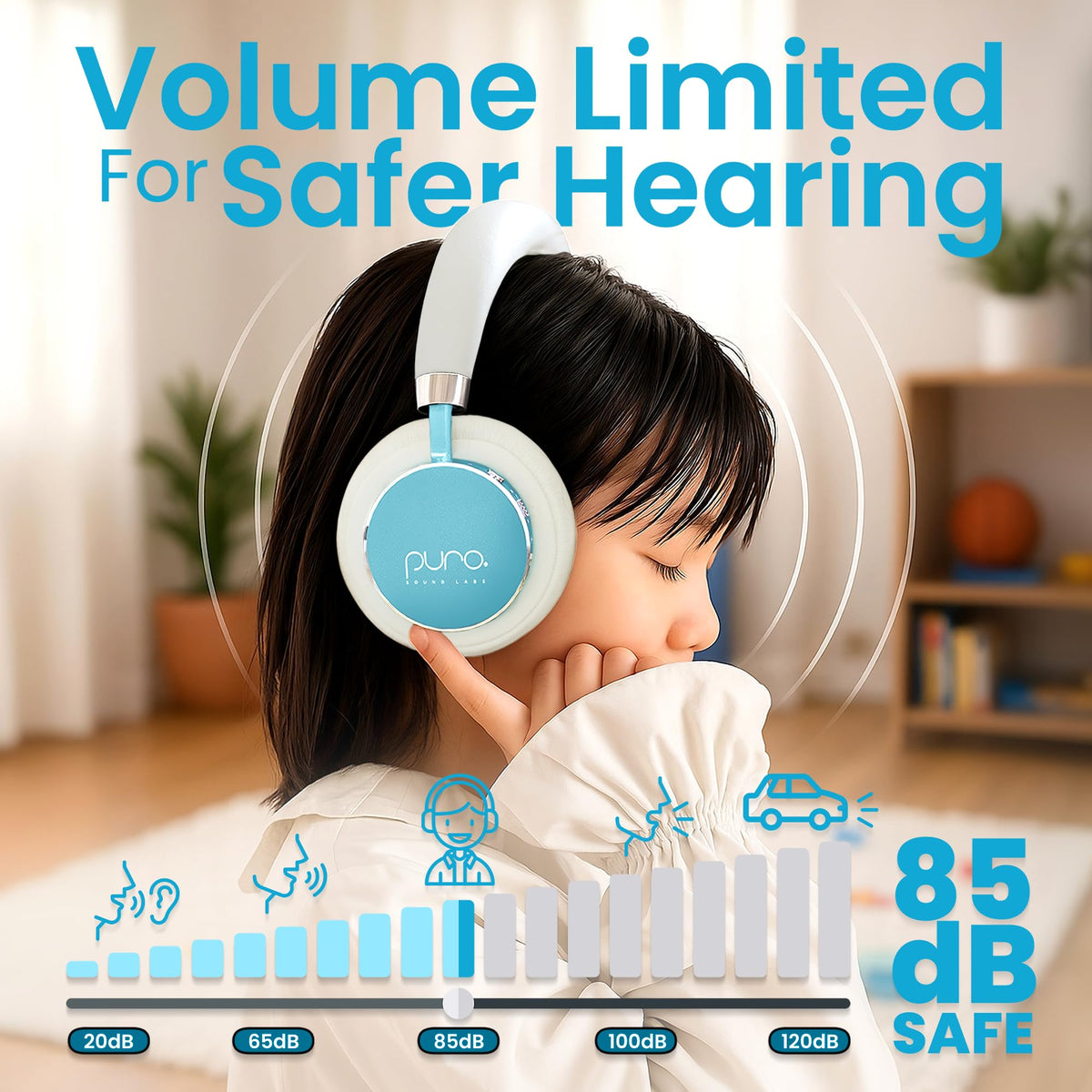 Puro Sound Labs Kids Wireless Headphones – Volume-Limiting 85dB, Built-in Mic, Studio-Grade Sound, 20-Hour Battery Life, Comfortable & Easy to Connect Kids Bluetooth Headphones – BT2200 Plus, Purple