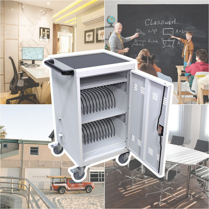 35 Device Mobile Charging Cart, Chromebooks and Laptop Computers, Locking Charging Station with Lock & Key for The Front Back Door, Surge Protection