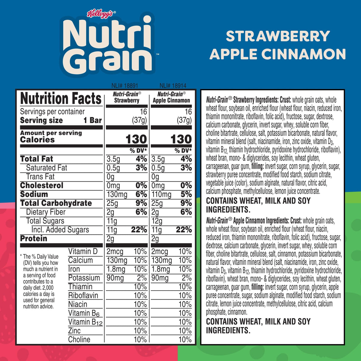 Nutri-Grain Breakfast Bars, Made with 10g Whole Grains, Snack Bars, Variety Pack (3 Boxes, 48 Count)