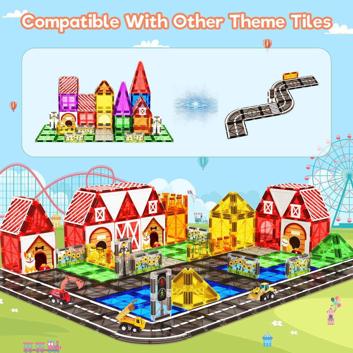Magnetic Tiles Toddler Building Blocks Toys, Magnet Montessori Kids Toys for 3+ Year Old Boys and Girls, Preschool Learning Sensory STEM Education Gift Games, Birthday Gifts Idea for Kids Toddlers.