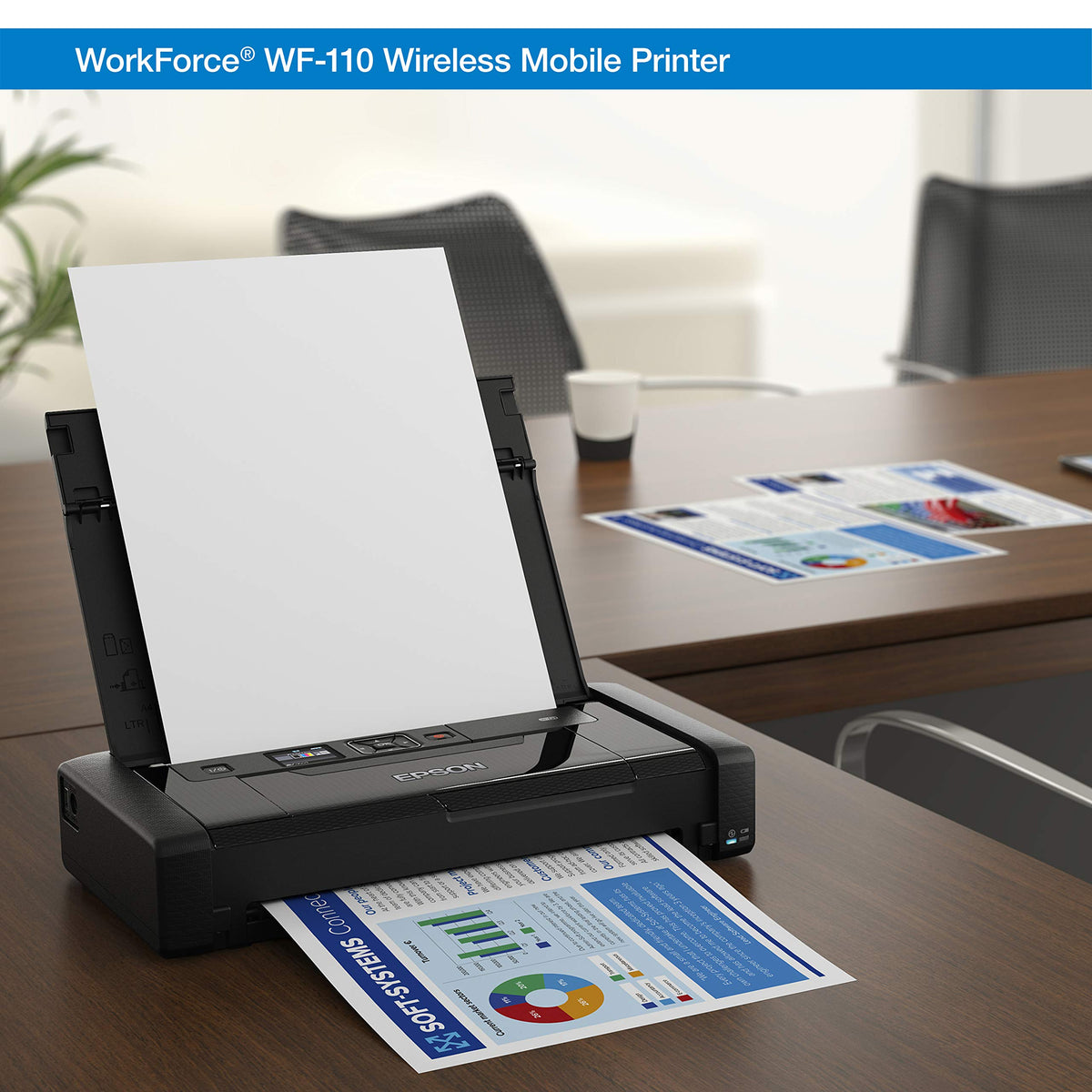 Epson Workforce WF-110 Wireless Color Mobile Printer,White, Small,Black