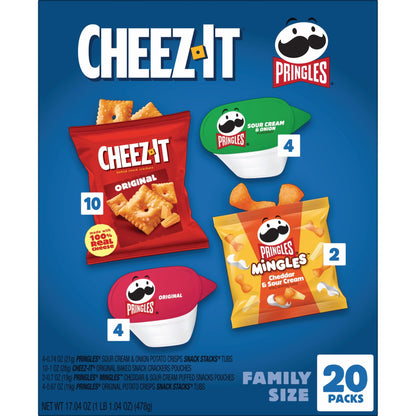 Kellogg's Cheez-It, Pringles & Rice Krispies Treats Snacks Mega Variety Pack, 30.1oz Box (30 Count)
