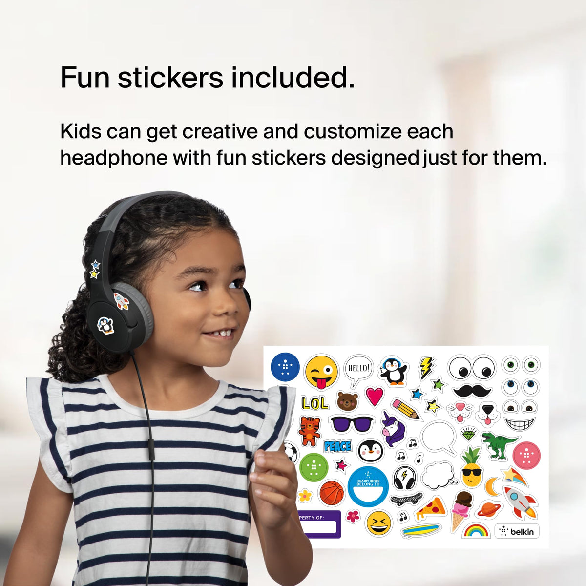 Belkin SoundForm Mini - Wireless Bluetooth Kids Headphones, 30H Battery, 85dB Safe Volume Limit, Built-in Microphone - Toddler On-Ear Earphones for iPhone, iPad - Ideal for School - Blue w/Case