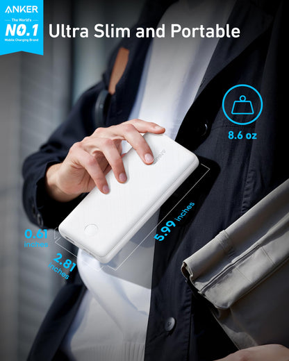 Anker Power Bank(PowerCore 10K), Compact Travel-Ready 10,000mAh Battery Pack with PowerIQ Charging Technology, 5V/3A High-Speed Charging for iPhone, iPad,and More (1, Black)