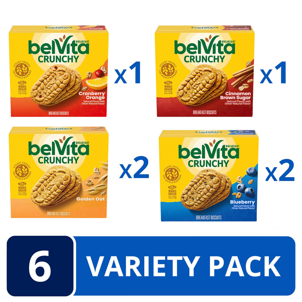belVita Breakfast Bars Biscuits Variety Pack, 4 Flavors, 30 Total Packs, 6 Boxes (4 Biscuits Per Pack) (Pack of 2)