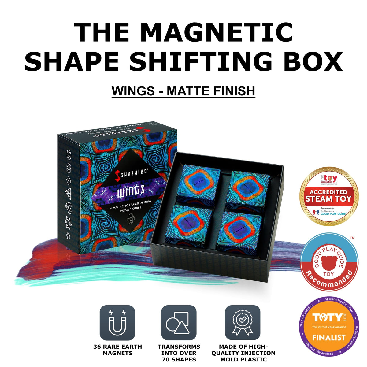 Shashibo Shape Shifting Box - Award-Winning STEM Fidget Toy with Ultra Strong Magnets - Puzzle Cube Transforms Into 100+ Shapes, Perfect Sensory Gift for Kids, Teens, and Adults (Spaced Out)