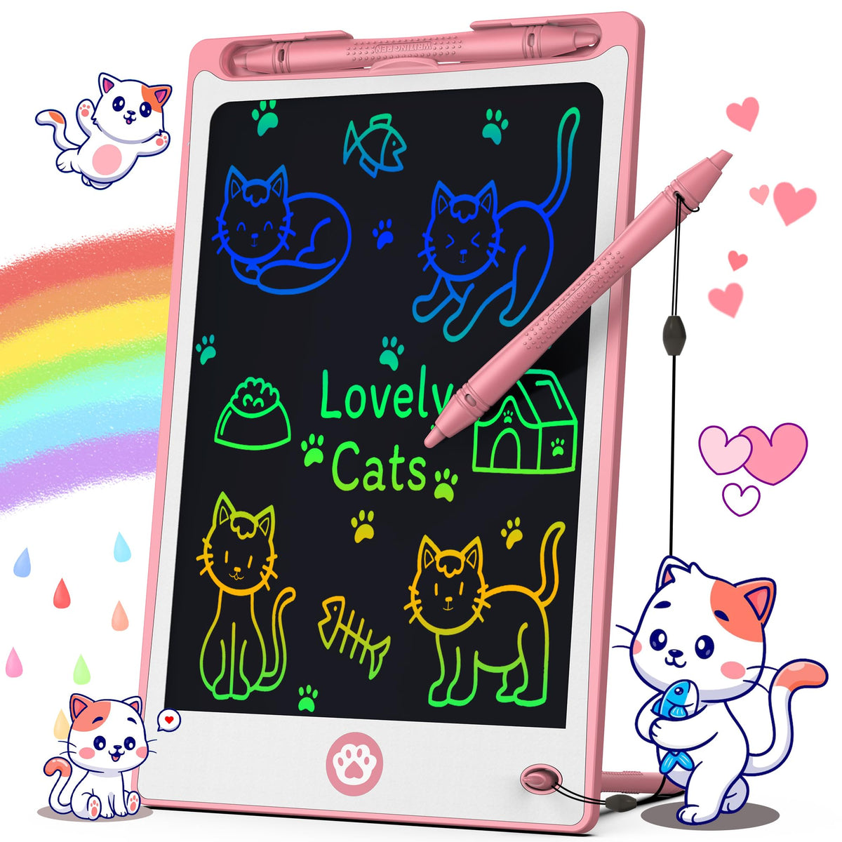 Hockvill LCD Writing Tablet for Kids 8.8 Inch, Toys for Girls Boys Drawing Pad for 3 4 5 6 7 Year Old Kids Toys, Children Christmas Birthday Gift for Kids Toddler Doodle Board Travel Essentials