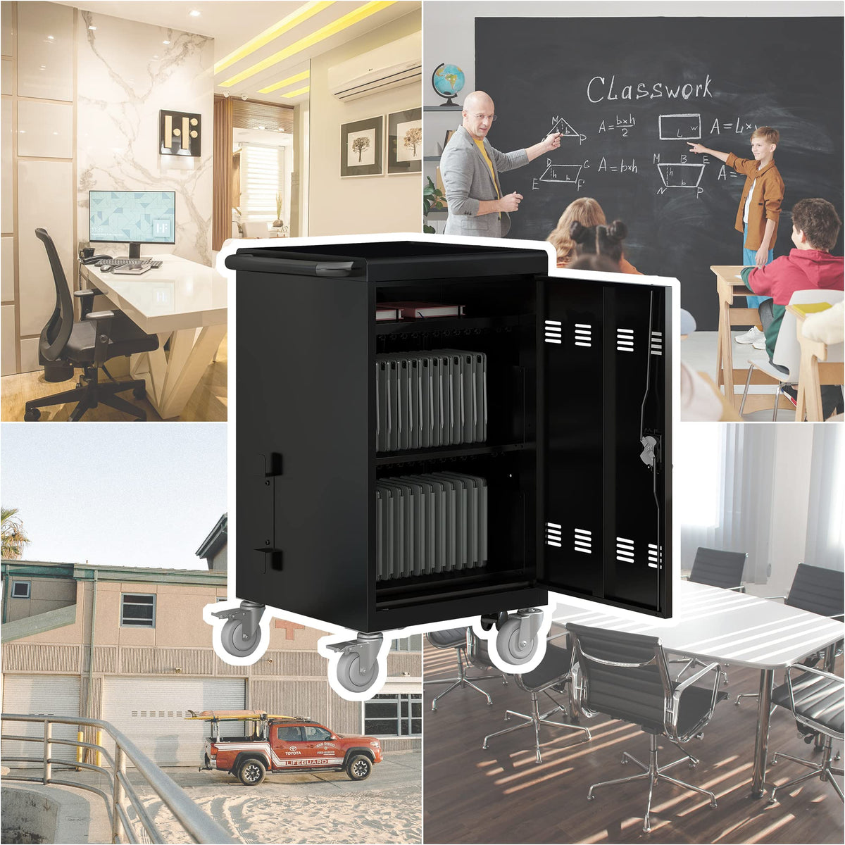 35 Device Mobile Charging Cart, Chromebooks and Laptop Computers, Locking Charging Station with Lock & Key for The Front Back Door, Surge Protection