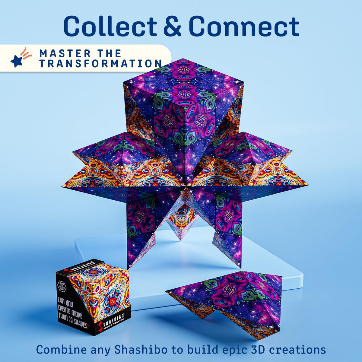 Shashibo Shape Shifting Box - Award-Winning STEM Fidget Toy with Ultra Strong Magnets - Puzzle Cube Transforms Into 100+ Shapes, Perfect Sensory Gift for Kids, Teens, and Adults (Spaced Out)