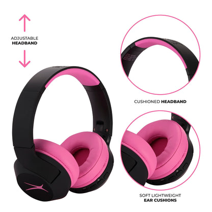 Altec Lansing Kid Safe Noise Cancelling Wireless Headphones 15H Battery, 85dB Volume Limit, Foldable Design Powerful Sound, Active Noise Cancellation Perfect for Kids Ages 7+ (Whiteout Pop Pink)