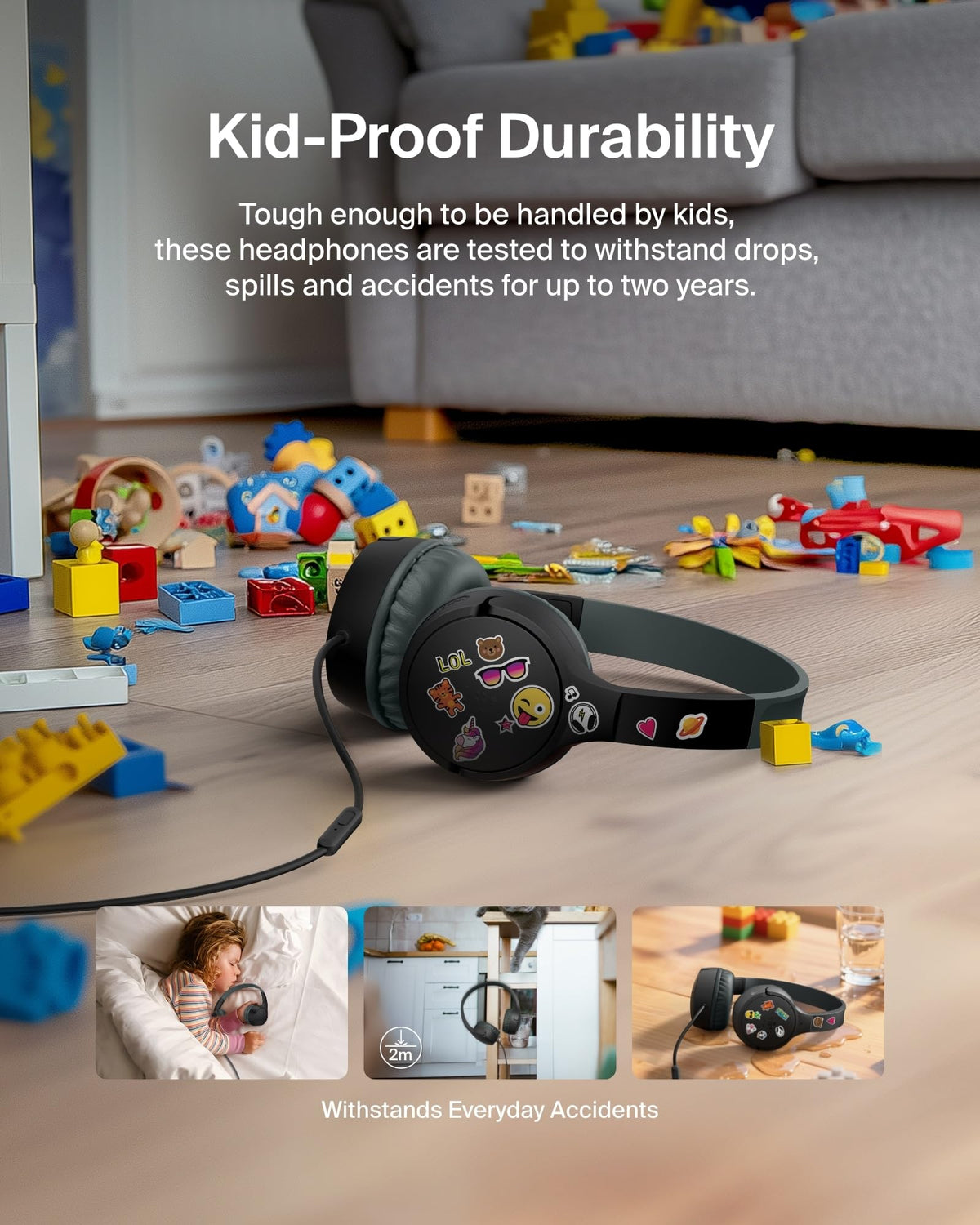 Belkin SoundForm Mini - Wireless Bluetooth Kids Headphones, 30H Battery, 85dB Safe Volume Limit, Built-in Microphone - Toddler On-Ear Earphones for iPhone, iPad - Ideal for School - Blue w/Case