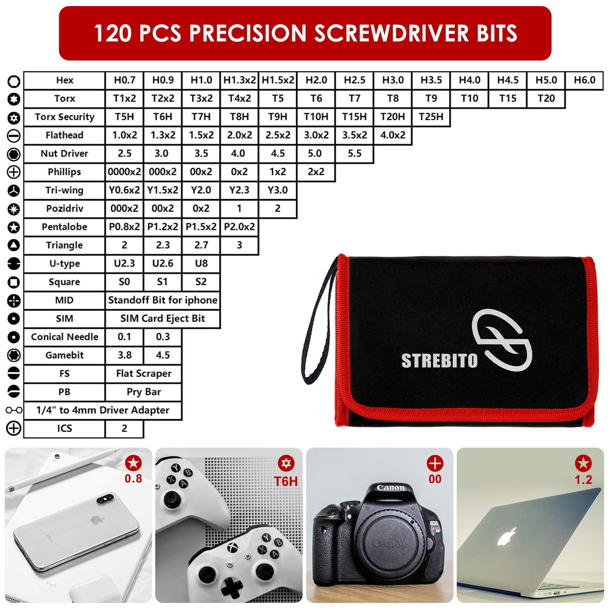 STREBITO Electronics Precision Screwdriver Sets 142-Piece with 120 Bits Magnetic Repair Tool Kit for iPhone, MacBook, Computer, Laptop, PC, Tablet, PS4, Xbox, Nintendo, Game Console