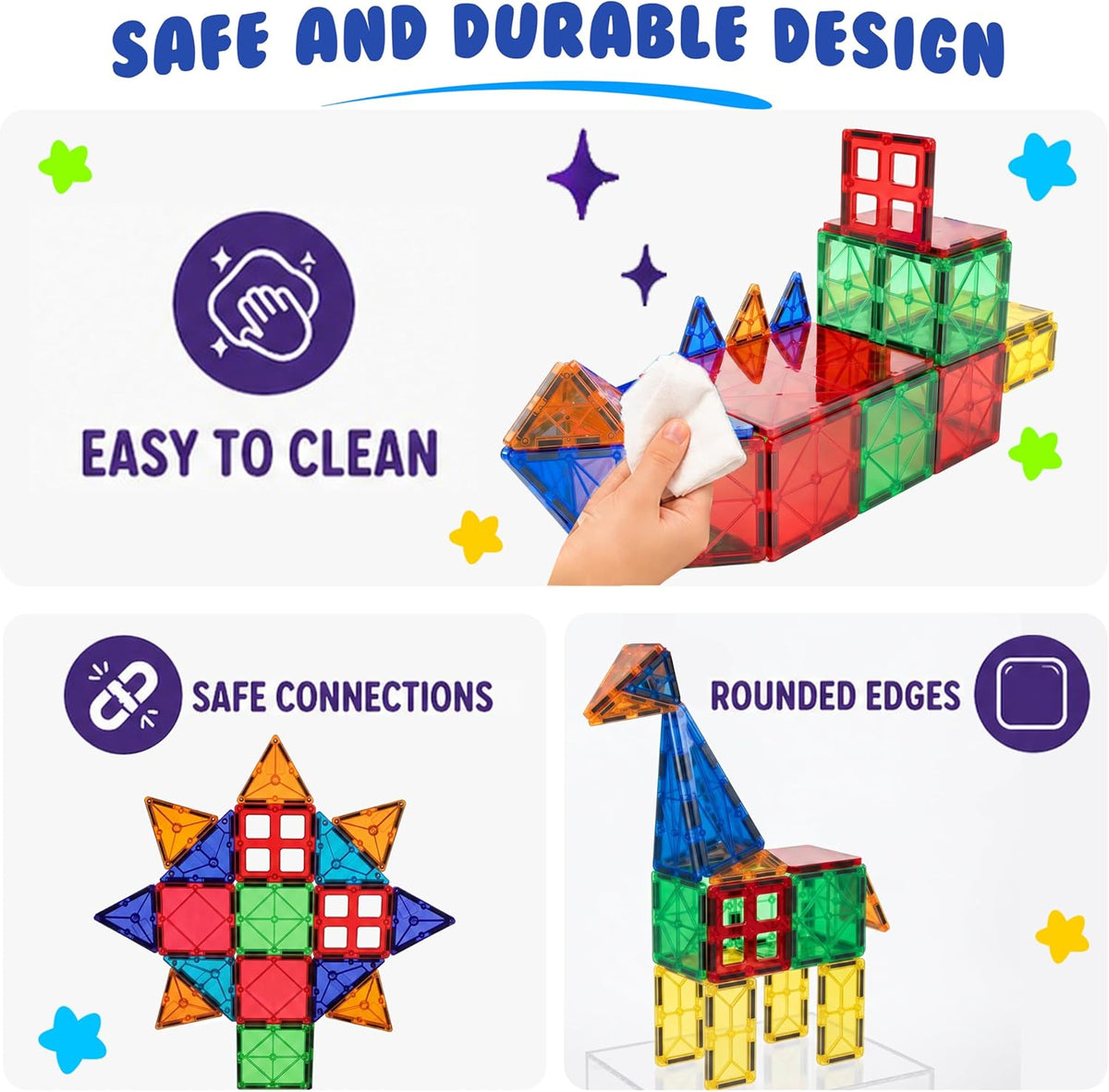 Magnetic Tiles Building Blocks Toy - STEM Educational Magnetic Blocks for Kids, Creativity Preschool Learning Sensory Montessori Toddler Magnetic Toys for Boys & Girls 3+ Years Old - 47PC