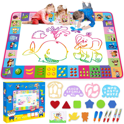 Water Doodle Mat - Kids Painting Writing Color Doodle Drawing Mat Toy Bring Magic Pens Educational Toys for Age 3 4 5 6 7 Year Old Girls Boys Age Toddler Gift