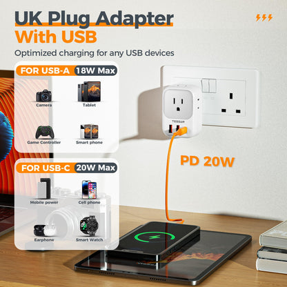 2 Pack European Plug Adapter USB C, TESSAN US to Europe Adapter 4 Outlets 3 USB Charger, Type C International Power Adaptor to Italy Spain France Portugal Iceland Germany, Europe Travel Essentials