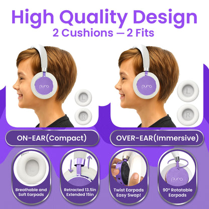 Puro Sound Labs Kids Wireless Headphones – Volume-Limiting 85dB, Built-in Mic, Studio-Grade Sound, 20-Hour Battery Life, Comfortable & Easy to Connect Kids Bluetooth Headphones – BT2200 Plus, Purple