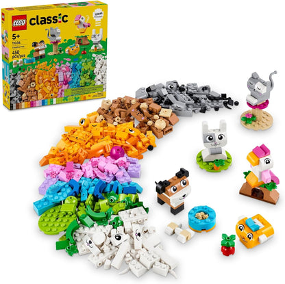 LEGO Classic Creative Pets, Building Brick Animals Toy, Kids Build a Dog, Cat, Rabbit, Hamster and Bird, Gift for Animal-Loving Boys and Girls Aged 5 and Up, Great Build Together Toy, 11034