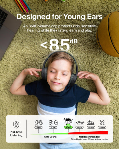 Belkin SoundForm Mini - Wireless Bluetooth Kids Headphones, 30H Battery, 85dB Safe Volume Limit, Built-in Microphone - Toddler On-Ear Earphones for iPhone, iPad - Ideal for School - Blue w/Case