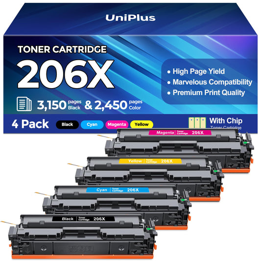 206A Toner Cartridges with Chip Compatible for HP 206A 206X W2110A W2110X for Color LaserJet Pro MFP M283fdw M283cdw M283fdn M282nw Pro M255dw M255nw M283 M255 Printer High Yield 4 Pack