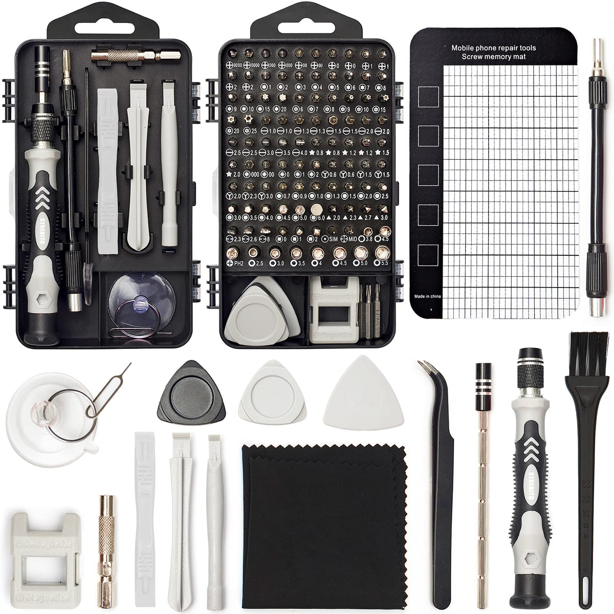 STREBITO Precision Magnetic Screwdriver Set 124-Piece Electronics Tool Kit with 101 Bits, for Computer, Laptop, Cell Phone, PC, MacBook, iPhone, PS4, PS5, Xbox Repair