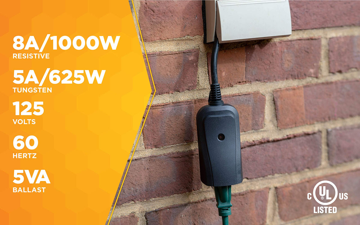 Southwire Woods Weatherproof Outdoor Electrical Outlet Switch - Wireless Remote Controller - Water-Resistant Power Outlet Converter - Long-Range Convenient Remote Switch - Black