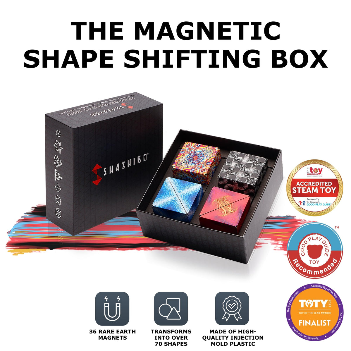 Shashibo Shape Shifting Box - Award-Winning STEM Fidget Toy with Ultra Strong Magnets - Puzzle Cube Transforms Into 100+ Shapes, Perfect Sensory Gift for Kids, Teens, and Adults (Spaced Out)