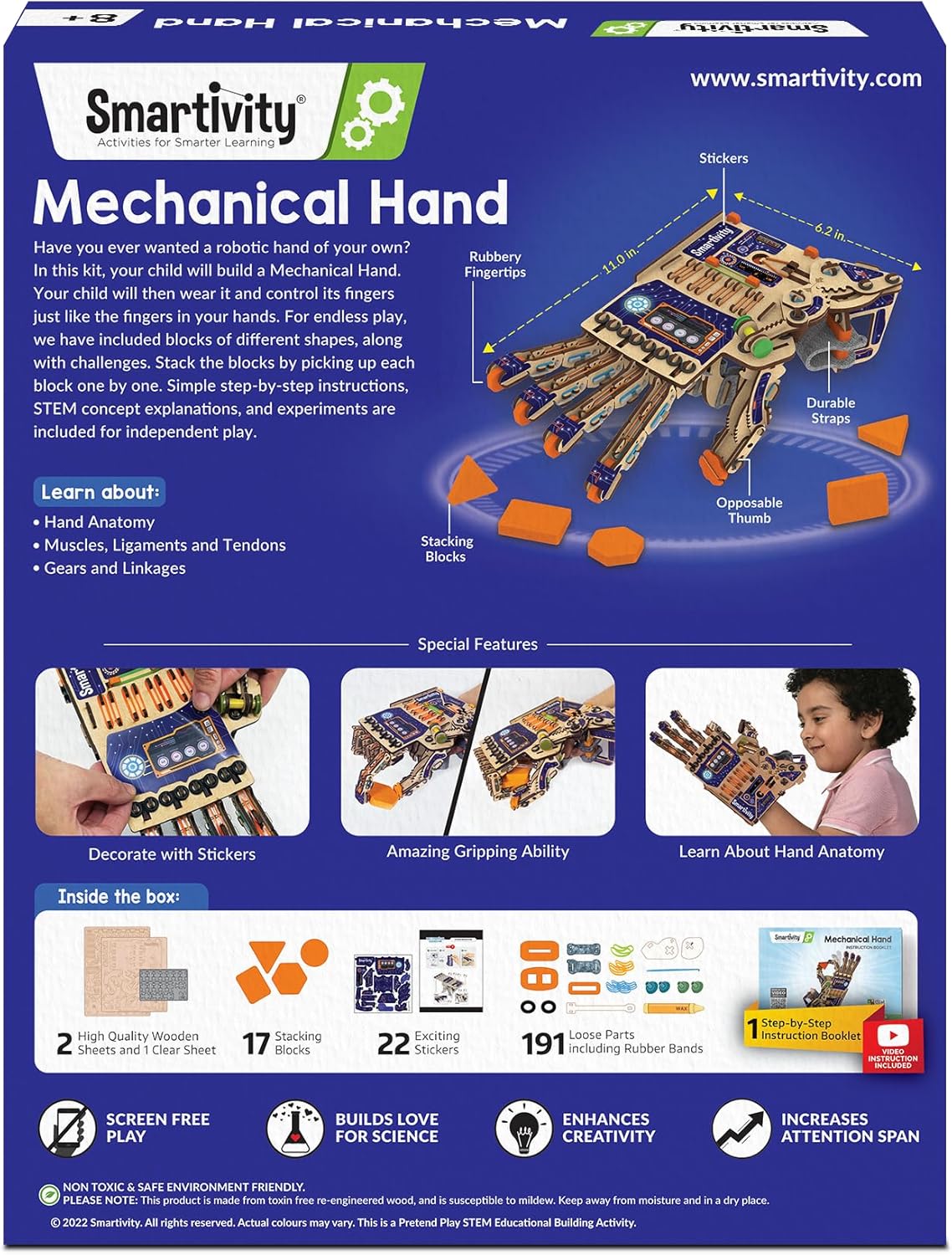 Smartivity DIY Robotic Mechanical Hand STEM Toy for Kids 8-14 Years Old | Parents Choice Award Winner I Birthday Gift for Kids | Engineering Kit for 8, 9, 10, 11, 12, 13, 14 Years Old Boys & Girls