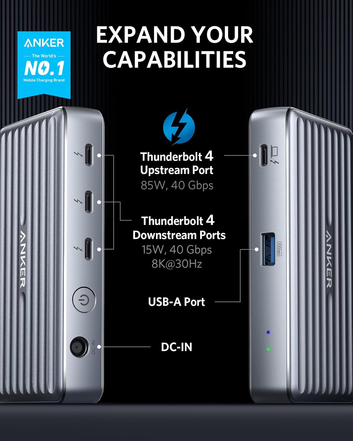 Anker Docking Station, 5-Port Dual Display, 85W Max Charging for Laptop, Single 8K@30Hz or Dual 4K@60Hz Display, for macOS and Windows