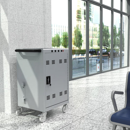 30 Device Mobile Laptop Charging Cart for Laptop Computers Chromebook Fast Charging & Secure Storage (16.3in Screen Size), Ideal for School, Library, Hospital - Black