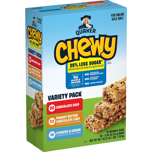 Quaker Chewy Granola Bars, Chewy & Dipps Variety Pack, 58 Count
