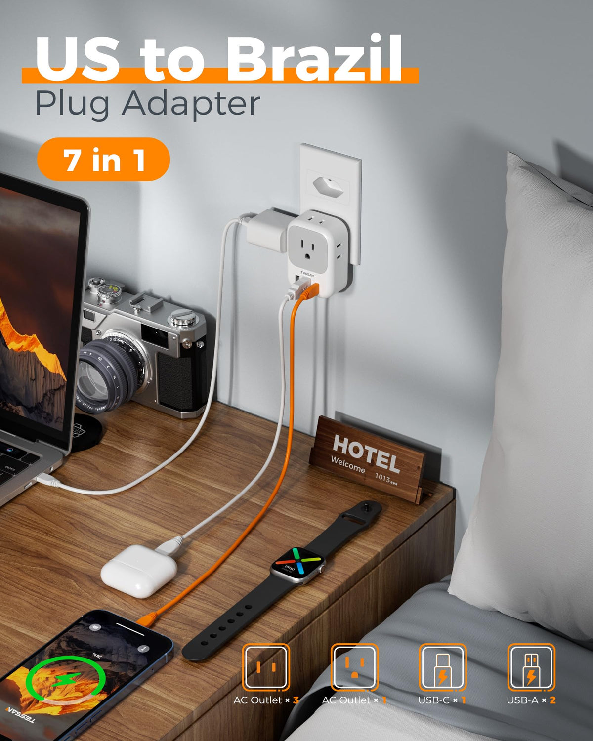 2 Pack European Plug Adapter USB C, TESSAN US to Europe Adapter 4 Outlets 3 USB Charger, Type C International Power Adaptor to Italy Spain France Portugal Iceland Germany, Europe Travel Essentials
