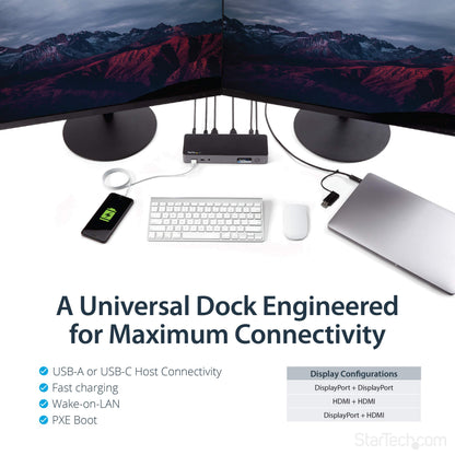 StarTech.com USB-C Triple Monitor Docking Station for MacBook Pro / Air M1 M2 M3 M4 & Windows, Universal 4K HDMI DP Dock, Thunderbolt Compatible, 100W Laptop Charging - TAA, Black, Silver