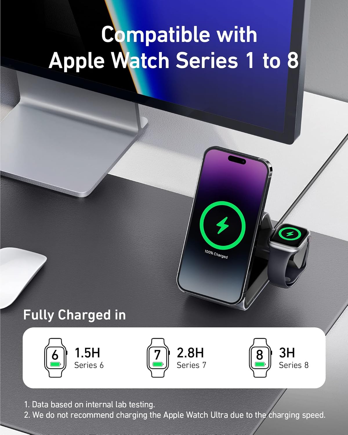 Anker MagSafe Charger Stand, 737 MagGo Charger, 3-in-1 Charging Stand with MFi-Certified 15W Max Fast Charging, iPhone 15/14/13/12 Series, Apple Watch S8/7/6, AirPods, 30W USB-C Adapter Included
