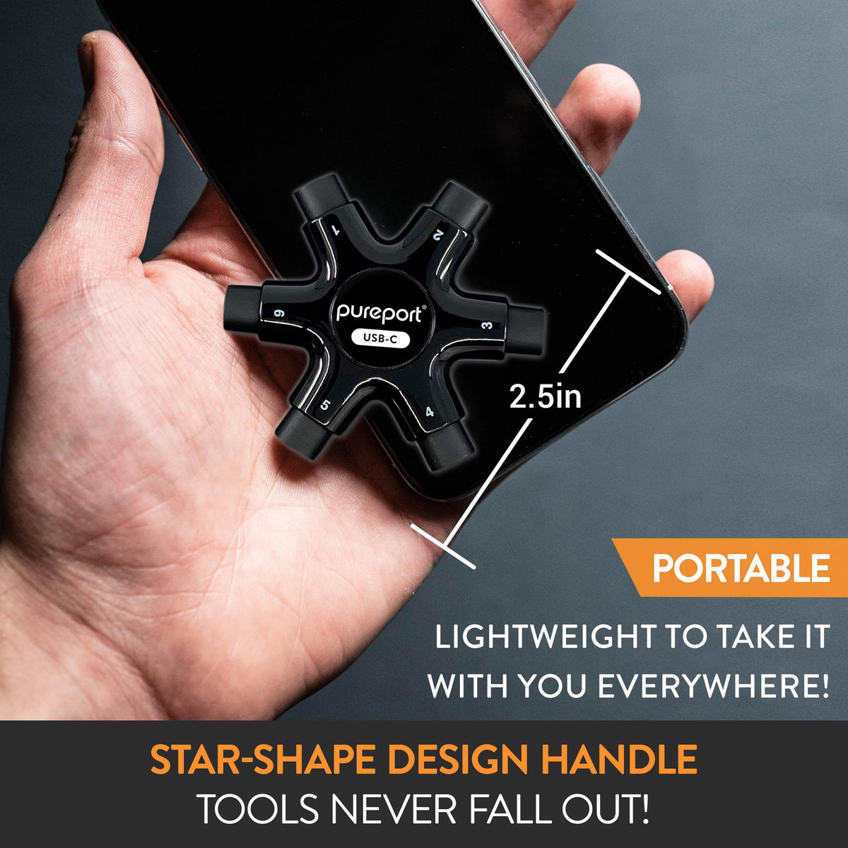 PurePort USB-C Multi-Tool Phone Cleaning Kit | Clean Repair & Restore Cell Phone Tablet & Laptop USB C Ports & Cables | Fix Unreliable & Bad Connections | Extend The Life of Your Tech Devices (Black)