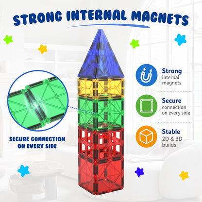 Magnetic Tiles Building Blocks Toy - STEM Educational Magnetic Blocks for Kids, Creativity Preschool Learning Sensory Montessori Toddler Magnetic Toys for Boys & Girls 3+ Years Old - 47PC