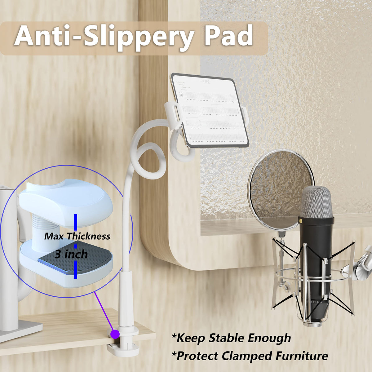 MAGIPEA Gooseneck Tablet Holder for Bed, Flexible Tablet Stand Holder with 360° Adjustable, Hands Free Tablet Mount Clip, Compatible with iPad/Kindle/Switch/Galaxy Tabs, More 4.7-13" Devices