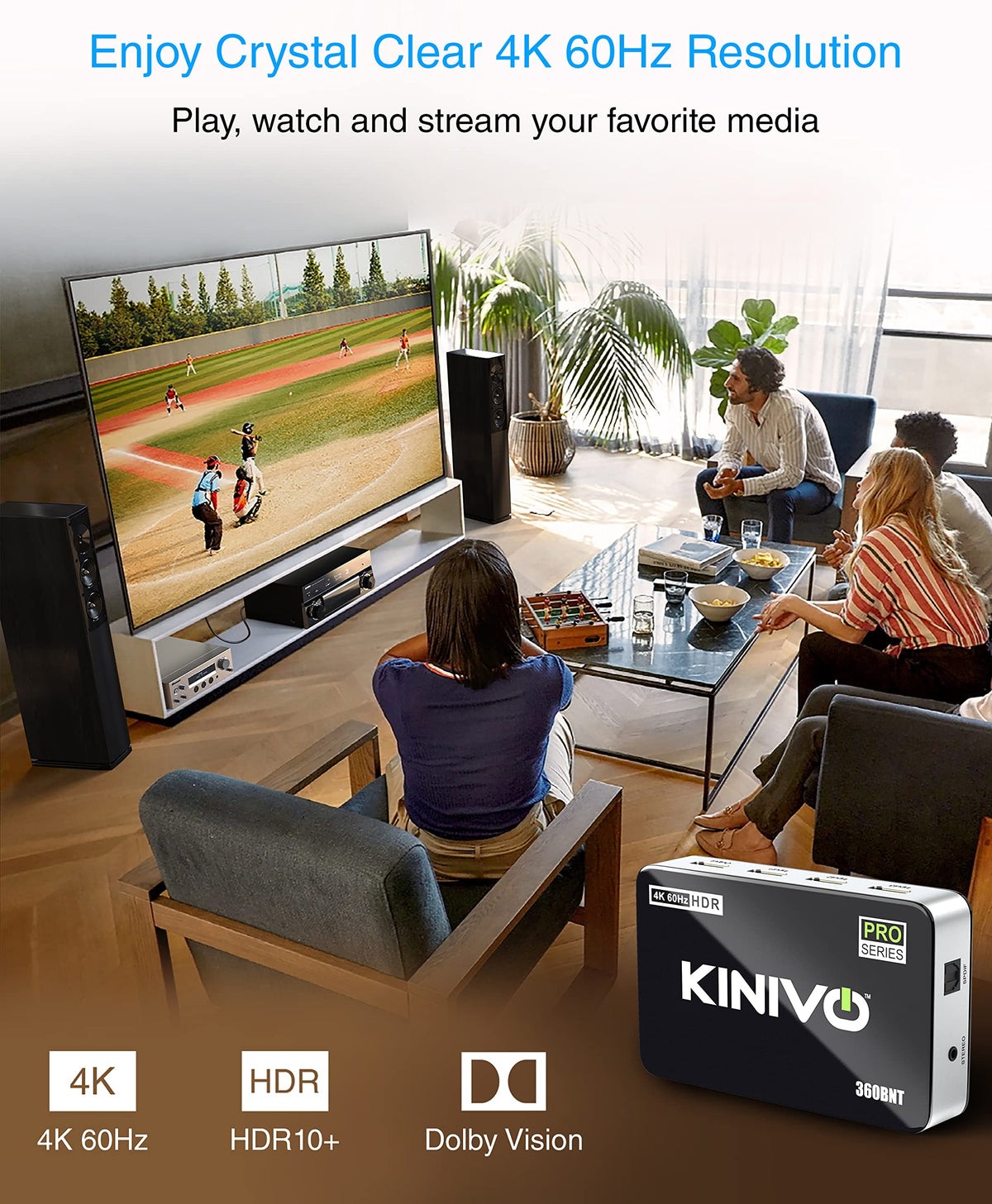 Kinivo HDMI Switch 5 in 1 Out 4K 60Hz (HDR 10, High Speed 18Gbps, IR Remote, HDCP2.2, Dolby Vision, VRR) - 550BN Switcher Compatible with Roku, PS5, Xbox, Apple TV, Nintendo Switch 2, Cable Box