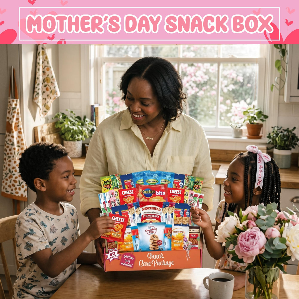 Snacks Variety Pack (40 Count) Mothers Day Snack Box - Snack Gift Basket for Mom, Grandma & Wife with Chips, Cookies & Bars - Care Package for College Students, Office Snacks & Birthdays