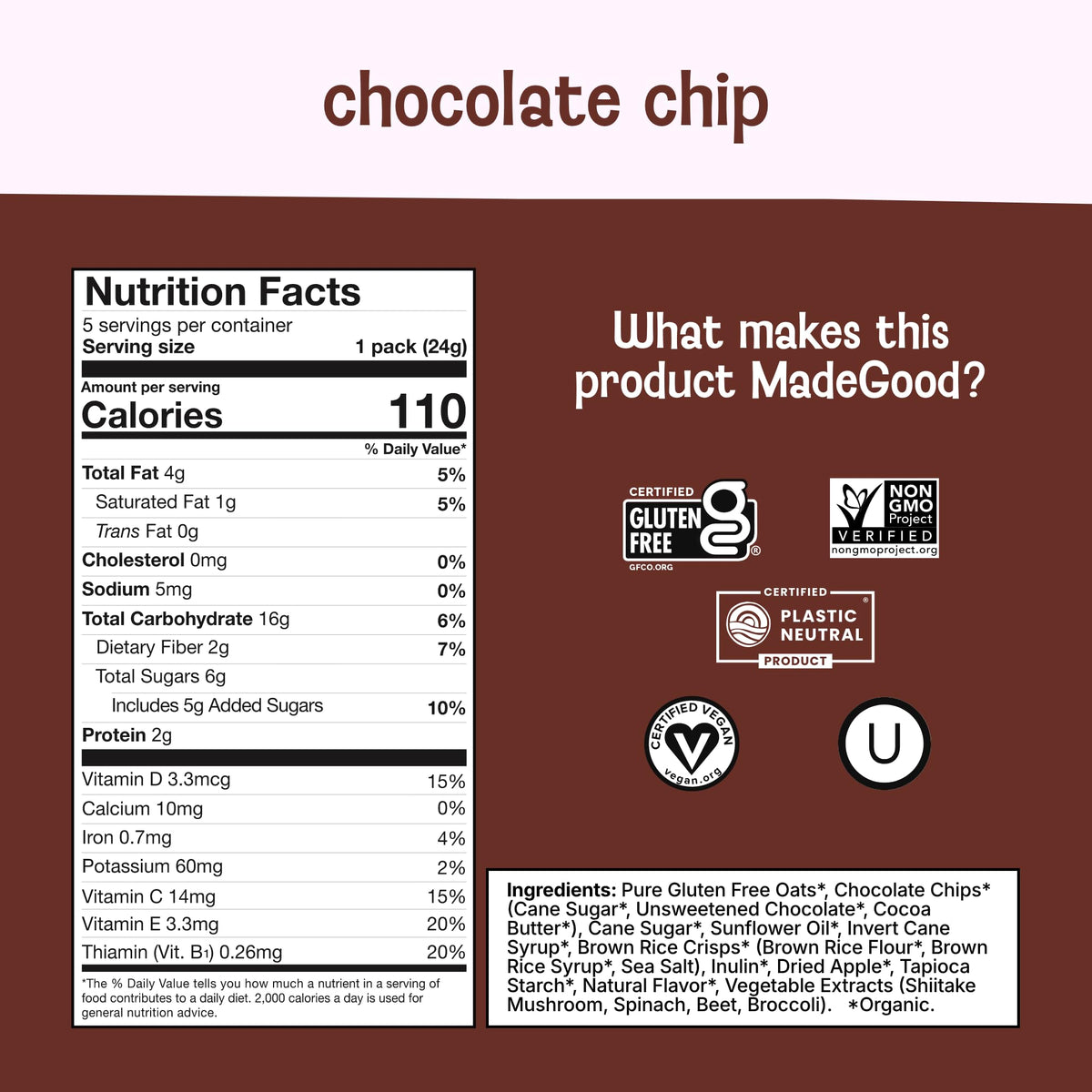 MadeGood Organic Chocolate Chip Granola Bites, 5ct x 0.85oz