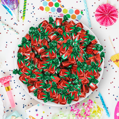 Strawberry Filled Hard Candy Bon Bons 2 lbs Bulk Pack - Individually Wrapped Christmas Fruit-Filled Candy, Classic Strawberry Hard Candy for Holiday Treats, Parties, and Snacks