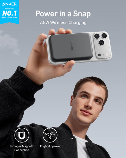 Anker 621 Magnetic Portable Charger (MagGo), 5,000mAh Wireless Power Bank with USB-C Cable, Magsafe-Compatible Battery Pack for iPhone 16/15/14/13/12 Series