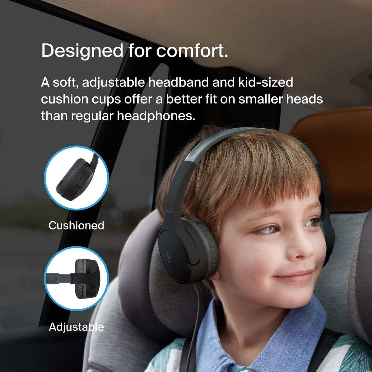 Belkin SoundForm Mini - Wireless Bluetooth Kids Headphones, 30H Battery, 85dB Safe Volume Limit, Built-in Microphone - Toddler On-Ear Earphones for iPhone, iPad - Ideal for School - Blue w/Case