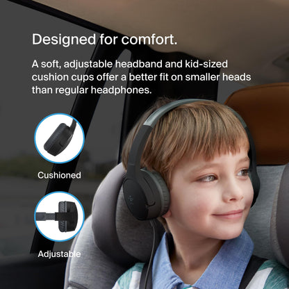 Belkin SoundForm Mini - Wireless Bluetooth Kids Headphones, 30H Battery, 85dB Safe Volume Limit, Built-in Microphone - Toddler On-Ear Earphones for iPhone, iPad - Ideal for School - Blue w/Case