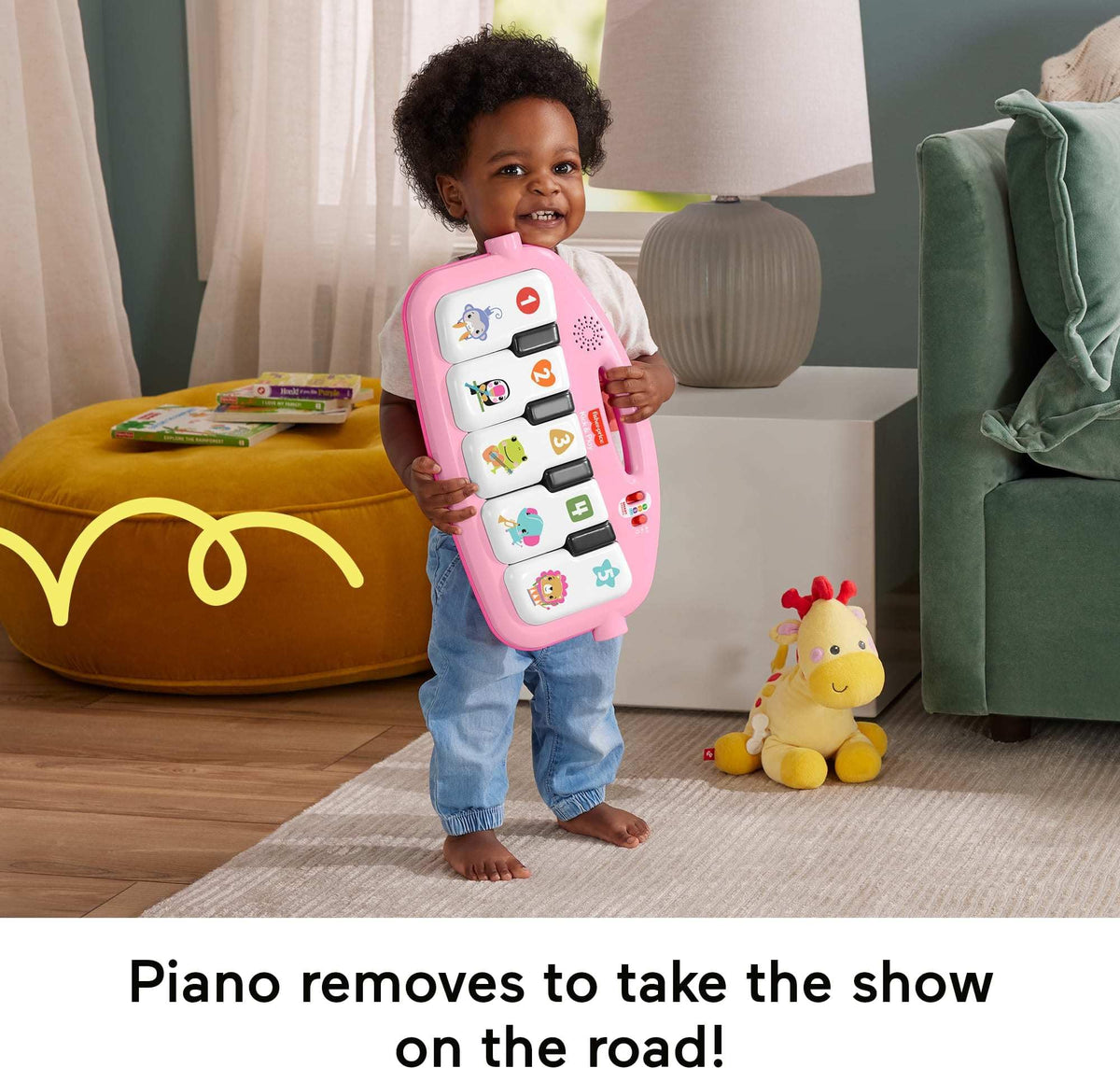 Fisher-Price Baby Playmat Glow and Grow Kick & Play Piano Gym, Blue Musical Learning Toy with Developmental Activities for Newborns 0+ Months