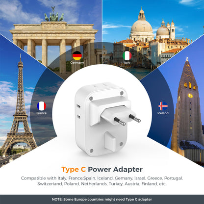 2 Pack European Plug Adapter USB C, TESSAN US to Europe Adapter 4 Outlets 3 USB Charger, Type C International Power Adaptor to Italy Spain France Portugal Iceland Germany, Europe Travel Essentials