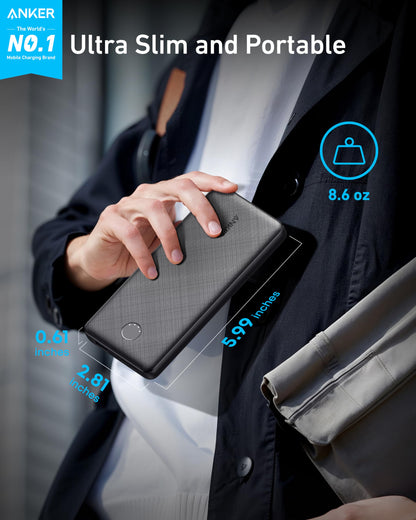 Anker Power Bank(PowerCore 10K), Compact Travel-Ready 10,000mAh Battery Pack with PowerIQ Charging Technology, 5V/3A High-Speed Charging for iPhone, iPad,and More (1, Black)